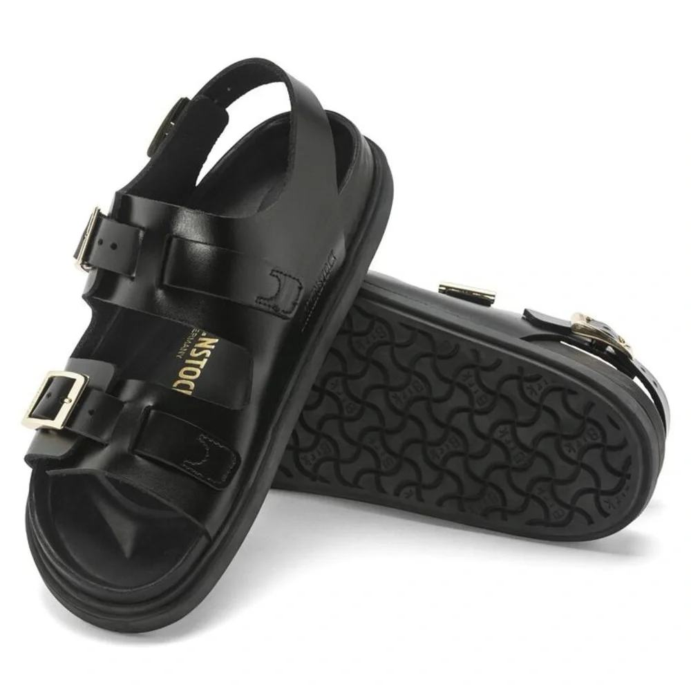 Birkenstock / Cannes Black Leather Sandals Size W 39 uS 8 Narrow NEW No Box - Picture 3 of 10